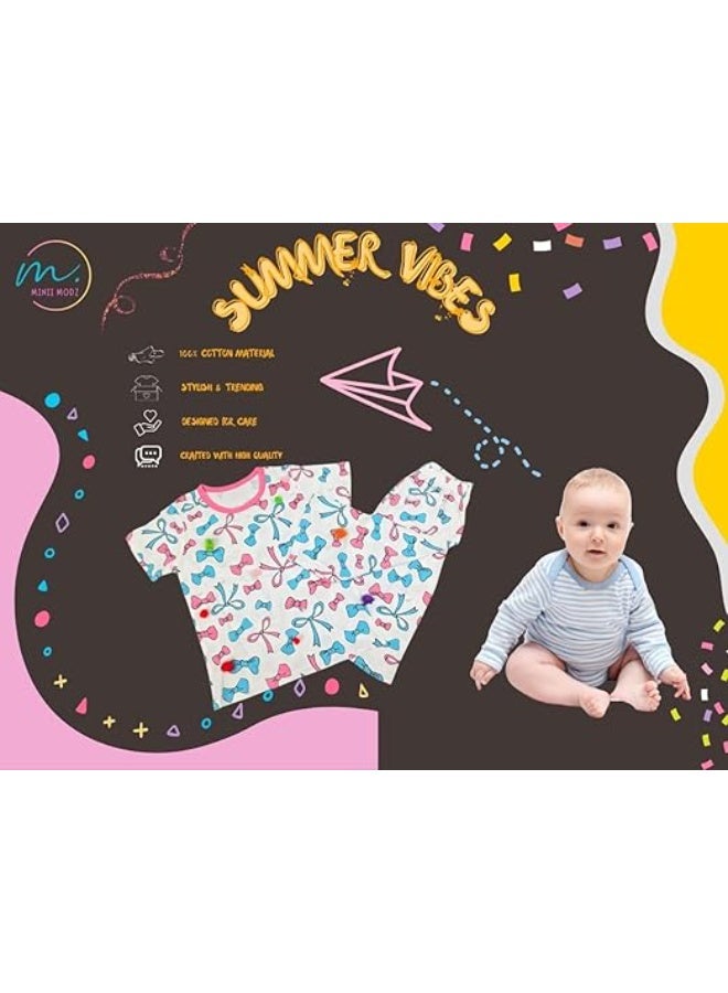 MINIIMODZ MINII MODZ Ribbon Print Shirt & Pant Set for Girls – Soft Cotton Dress Sleepwear | Suitable for Kids, Toddlers, and Infants - Image 3
